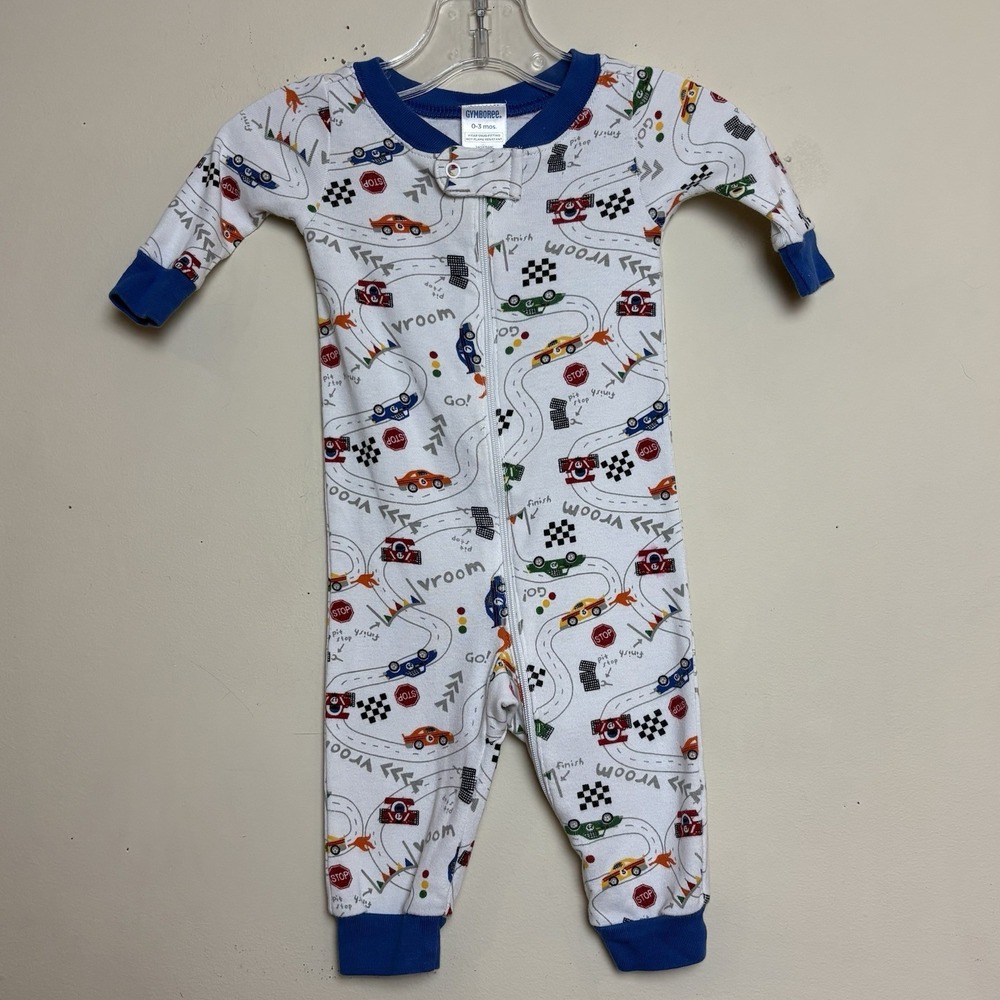 Vintage 2007 Gymboree Jumpsuit One-piece Pajamas Zipper Race Cars‎ Sleeper